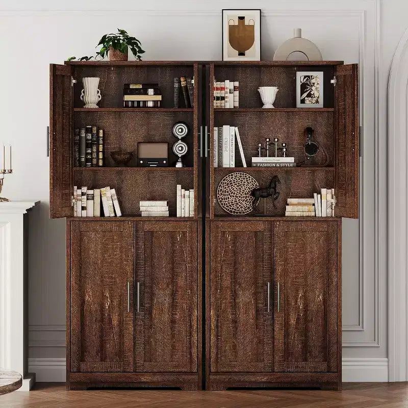 Acekool Armoire de cuisine haute avec étagères réglables, buffet de rangement à 4 portes pour la cuisine, la salle à manger et la salle de bain