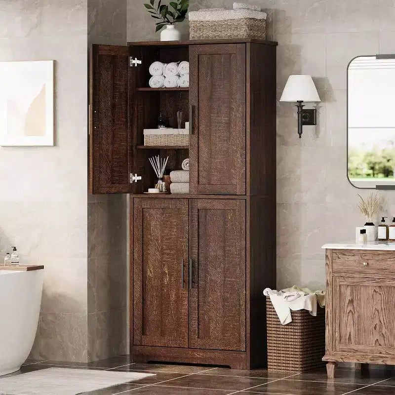 Acekool Armoire de cuisine haute avec étagères réglables, buffet de rangement à 4 portes pour la cuisine, la salle à manger et la salle de bain