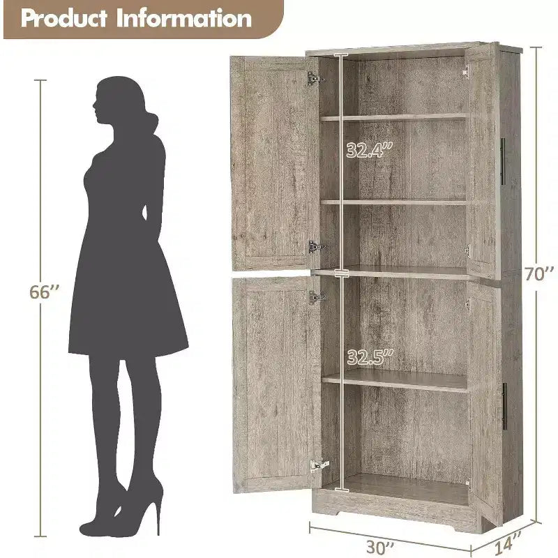 Acekool Armoire de cuisine haute avec étagères réglables, buffet de rangement à 4 portes pour la cuisine, la salle à manger et la salle de bain