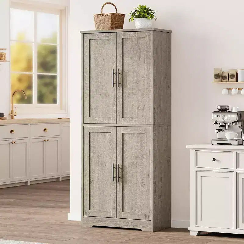 Acekool Armoire de cuisine haute avec étagères réglables, buffet de rangement à 4 portes pour la cuisine, la salle à manger et la salle de bain