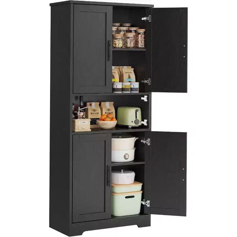 Acekool Armoire de cuisine haute avec étagères réglables, buffet de rangement à 4 portes pour la cuisine, la salle à manger et la salle de bain