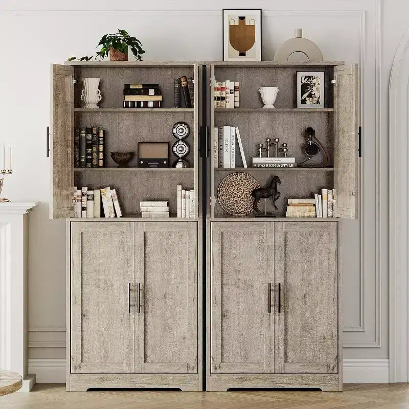 Acekool Armoire de cuisine haute avec étagères réglables, buffet de rangement à 4 portes pour la cuisine, la salle à manger et la salle de bain