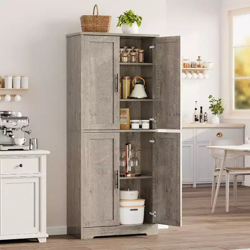 Acekool Armoire de cuisine haute avec étagères réglables, buffet de rangement à 4 portes pour la cuisine, la salle à manger et la salle de bain