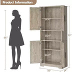 Acekool Armoire de cuisine haute avec étagères réglables, buffet de rangement à 4 portes pour la cuisine, la salle à manger et la salle de bain