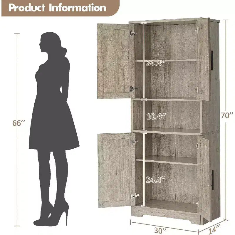 Acekool Armoire de cuisine haute avec étagères réglables, buffet de rangement à 4 portes pour la cuisine, la salle à manger et la salle de bain