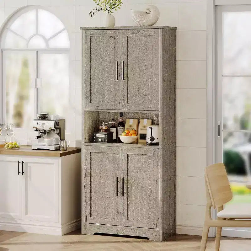Acekool Armoire de cuisine haute avec étagères réglables, buffet de rangement à 4 portes pour la cuisine, la salle à manger et la salle de bain