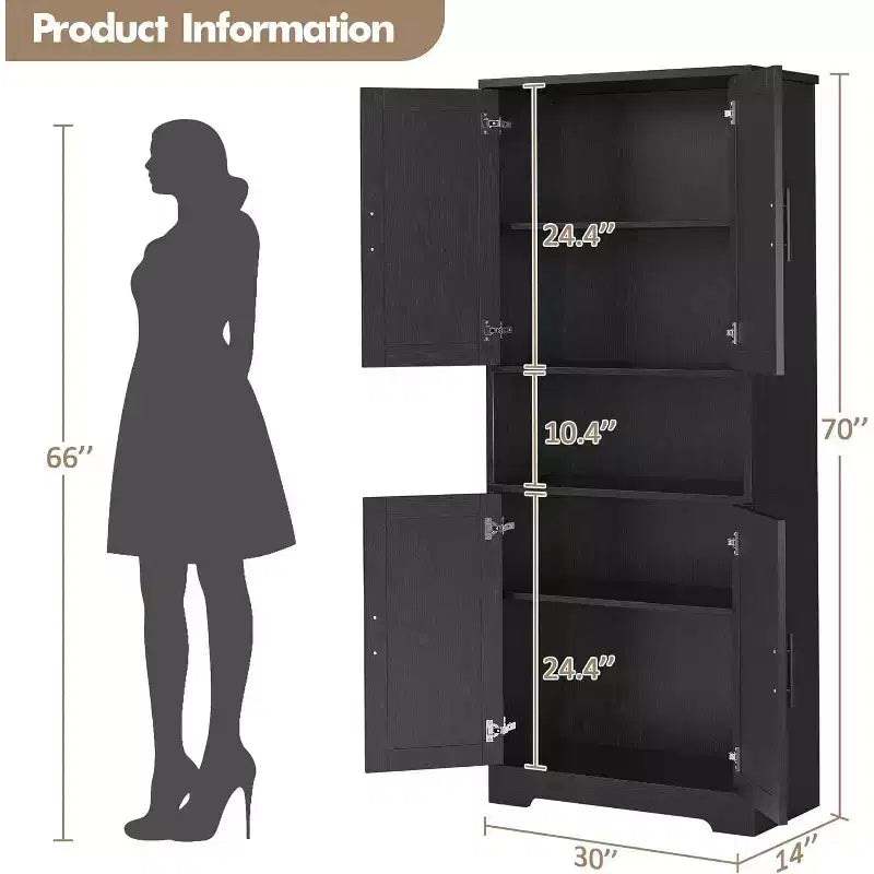 Acekool Armoire de cuisine haute avec étagères réglables, buffet de rangement à 4 portes pour la cuisine, la salle à manger et la salle de bain