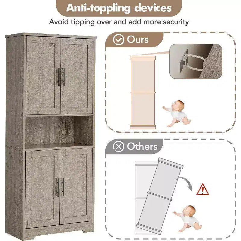 Acekool Armoire de cuisine haute avec étagères réglables, buffet de rangement à 4 portes pour la cuisine, la salle à manger et la salle de bain