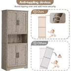 Acekool Armoire de cuisine haute avec étagères réglables, buffet de rangement à 4 portes pour la cuisine, la salle à manger et la salle de bain