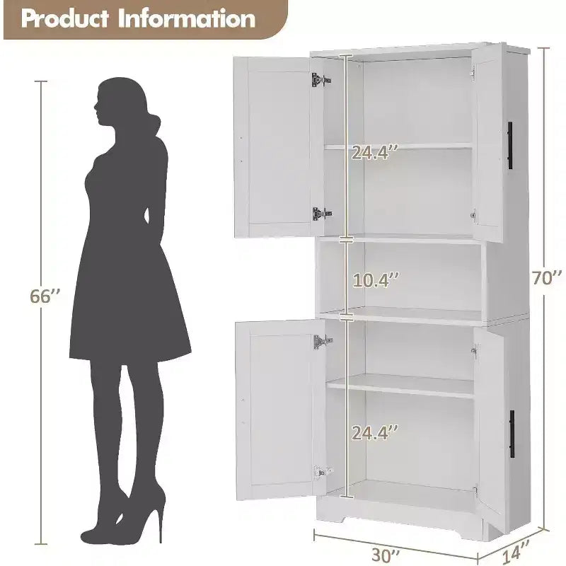 Acekool Armoire de cuisine haute avec étagères réglables, buffet de rangement à 4 portes pour la cuisine, la salle à manger et la salle de bain