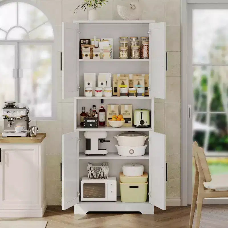 Acekool Armoire de cuisine haute avec étagères réglables, buffet de rangement à 4 portes pour la cuisine, la salle à manger et la salle de bain