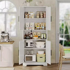 Acekool Armoire de cuisine haute avec étagères réglables, buffet de rangement à 4 portes pour la cuisine, la salle à manger et la salle de bain