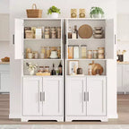 Acekool Armoire de cuisine haute avec étagères réglables, buffet de rangement à 4 portes pour la cuisine, la salle à manger et la salle de bain