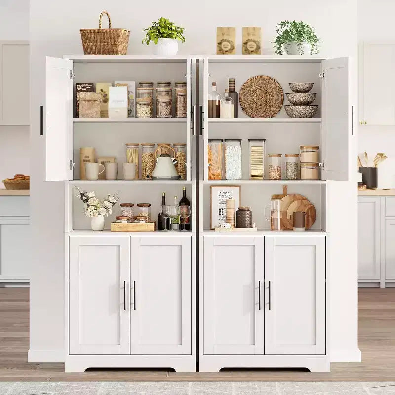 Acekool Armoire de cuisine haute avec étagères réglables, buffet de rangement à 4 portes pour la cuisine, la salle à manger et la salle de bain