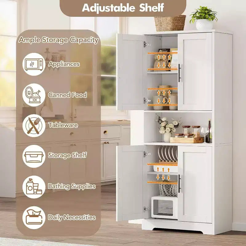 Acekool Armoire de cuisine haute avec étagères réglables, buffet de rangement à 4 portes pour la cuisine, la salle à manger et la salle de bain