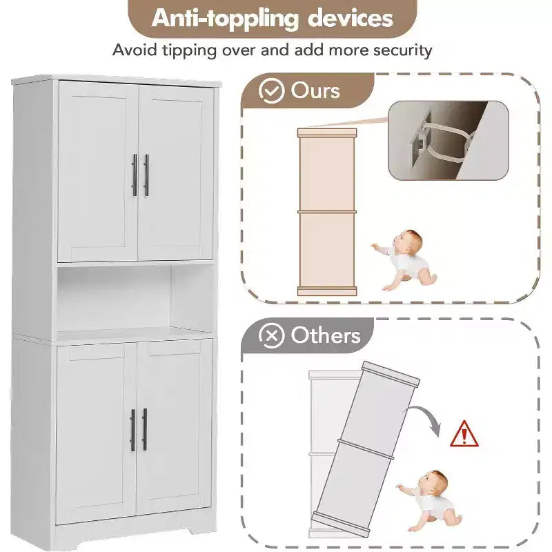 Acekool Armoire de cuisine haute avec étagères réglables, buffet de rangement à 4 portes pour la cuisine, la salle à manger et la salle de bain