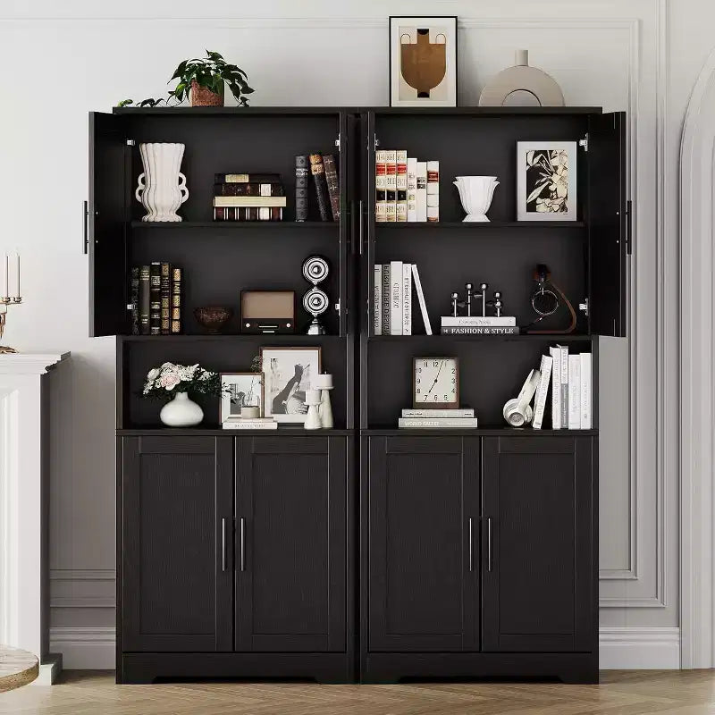 Acekool Armoire de cuisine haute avec étagères réglables, buffet de rangement à 4 portes pour la cuisine, la salle à manger et la salle de bain