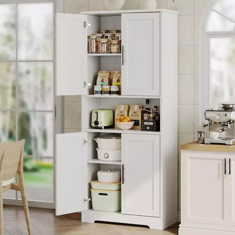 Acekool Armoire de cuisine haute avec étagères réglables, buffet de rangement à 4 portes pour la cuisine, la salle à manger et la salle de bain