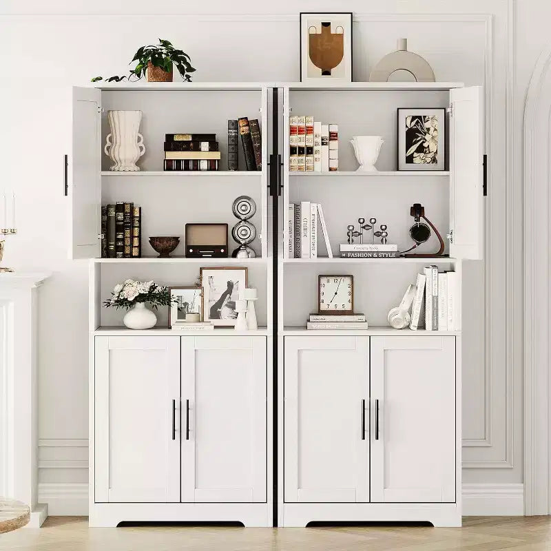 Acekool Armoire de cuisine haute avec étagères réglables, buffet de rangement à 4 portes pour la cuisine, la salle à manger et la salle de bain