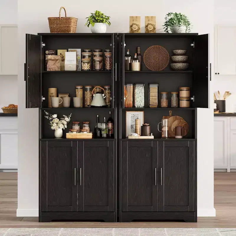 Acekool Armoire de cuisine haute avec étagères réglables, buffet de rangement à 4 portes pour la cuisine, la salle à manger et la salle de bain