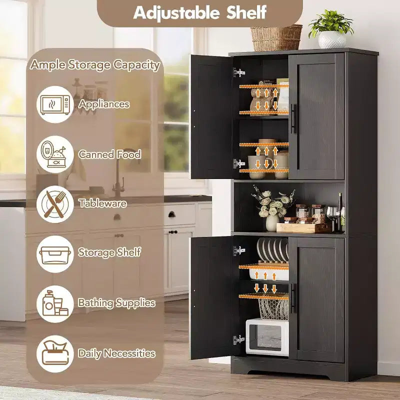 Acekool Armoire de cuisine haute avec étagères réglables, buffet de rangement à 4 portes pour la cuisine, la salle à manger et la salle de bain