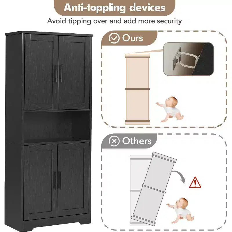 Acekool Armoire de cuisine haute avec étagères réglables, buffet de rangement à 4 portes pour la cuisine, la salle à manger et la salle de bain