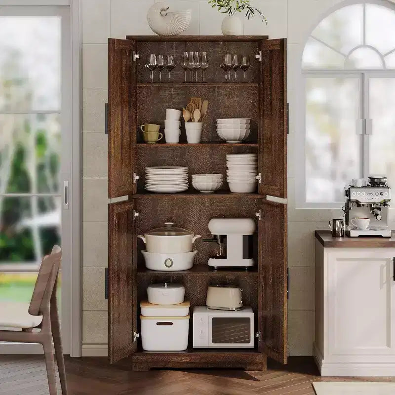 Acekool Armoire de cuisine haute avec étagères réglables, buffet de rangement à 4 portes pour la cuisine, la salle à manger et la salle de bain