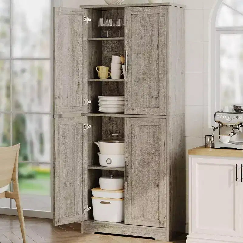 Acekool Armoire de cuisine haute avec étagères réglables, buffet de rangement à 4 portes pour la cuisine, la salle à manger et la salle de bain