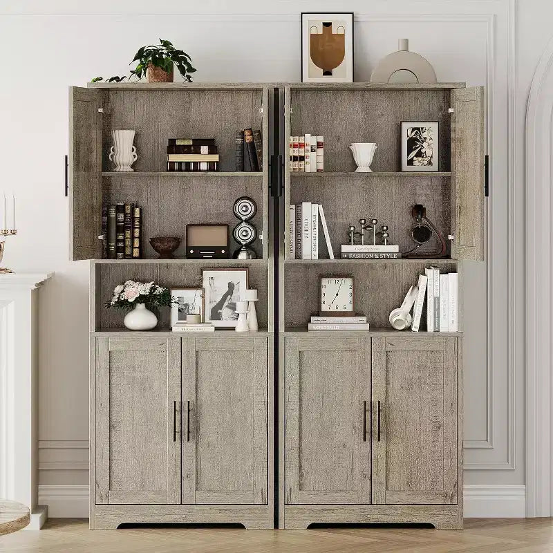 Acekool Armoire de cuisine haute avec étagères réglables, buffet de rangement à 4 portes pour la cuisine, la salle à manger et la salle de bain