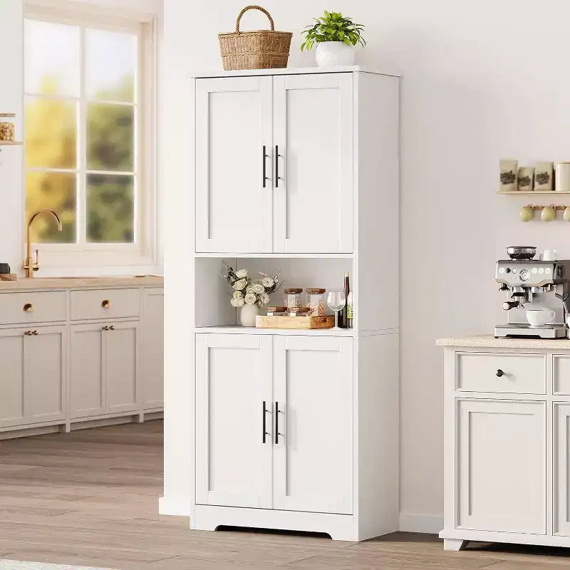 Acekool Armoire de cuisine haute avec étagères réglables, buffet de rangement à 4 portes pour la cuisine, la salle à manger et la salle de bain
