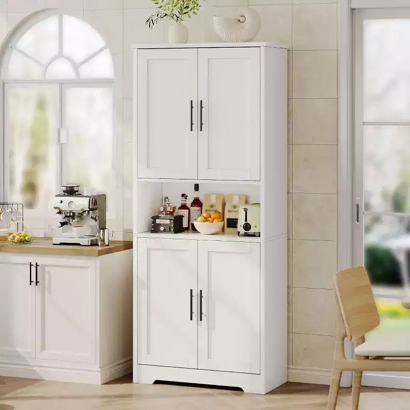 Acekool Armoire de cuisine haute avec étagères réglables, buffet de rangement à 4 portes pour la cuisine, la salle à manger et la salle de bain