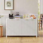 Buffet moderne cannelé de 55 pouces avec grand espace de rangement et portes, grand buffet de cuisine de ferme en bois, meuble bar à café pour salle à manger