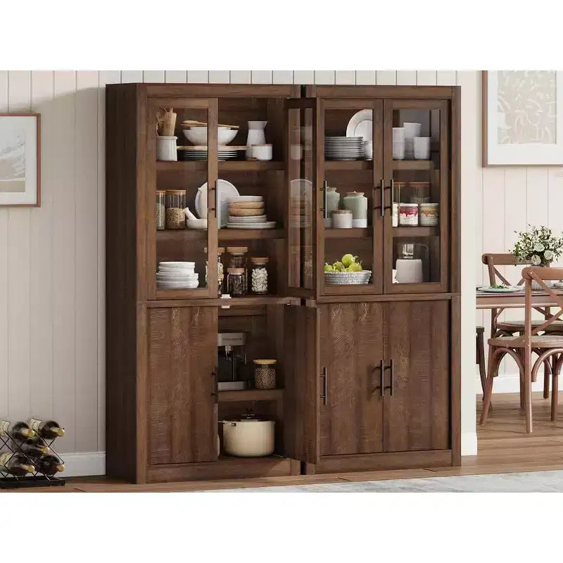 Meuble de garde-manger de cuisine tout en bois avec 4 portes magnétiques, armoire de rangement alimentaire autonome de style ferme, étagères réglables, grande capacité