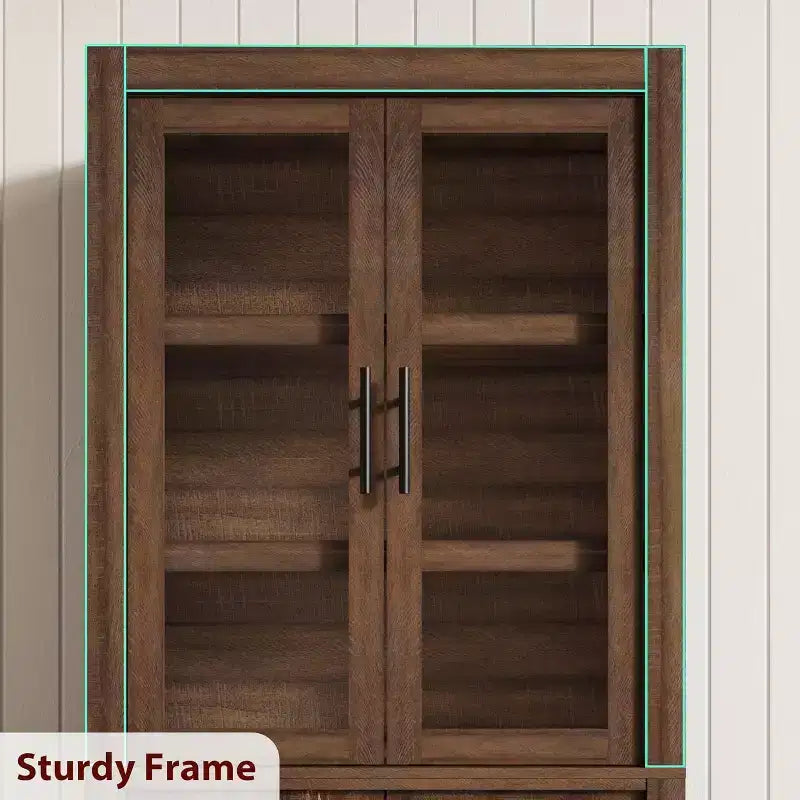 Meuble de garde-manger de cuisine tout en bois avec 4 portes magnétiques, armoire de rangement alimentaire autonome de style ferme, étagères réglables, grande capacité