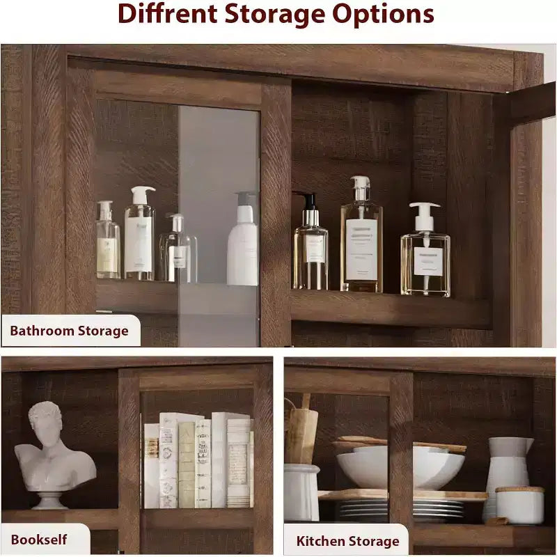 Meuble de garde-manger de cuisine tout en bois avec 4 portes magnétiques, armoire de rangement alimentaire autonome de style ferme, étagères réglables, grande capacité