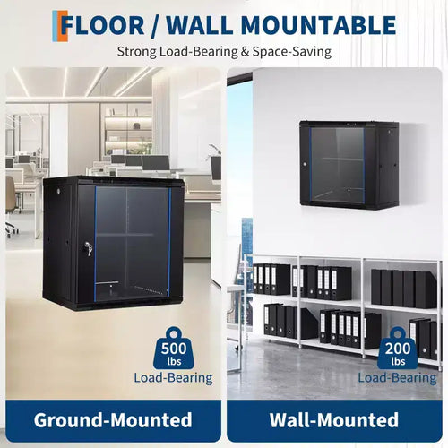 Armoire réseau murale 12U - Baie de brassage 600 mm de profondeur avec porte vitrée verrouillable et panneaux latéraux amovibles, pour équipement informatique/audiovisuel