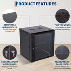 Armoire réseau murale 12U - Baie de brassage 600 mm de profondeur avec porte vitrée verrouillable et panneaux latéraux amovibles, pour équipement informatique/audiovisuel
