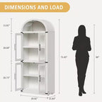 Bibliothèque arquée Acekool avec portes, meuble de rangement de style ferme de 181 cm de hauteur, étagères profondes, accents de verre, étagère de présentation en bois pour la maison, blanc