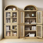 Bibliothèque arquée Acekool avec portes, meuble de rangement de style ferme de 181 cm de hauteur, étagères profondes, accents de verre, étagère de présentation en bois pour la maison, blanc