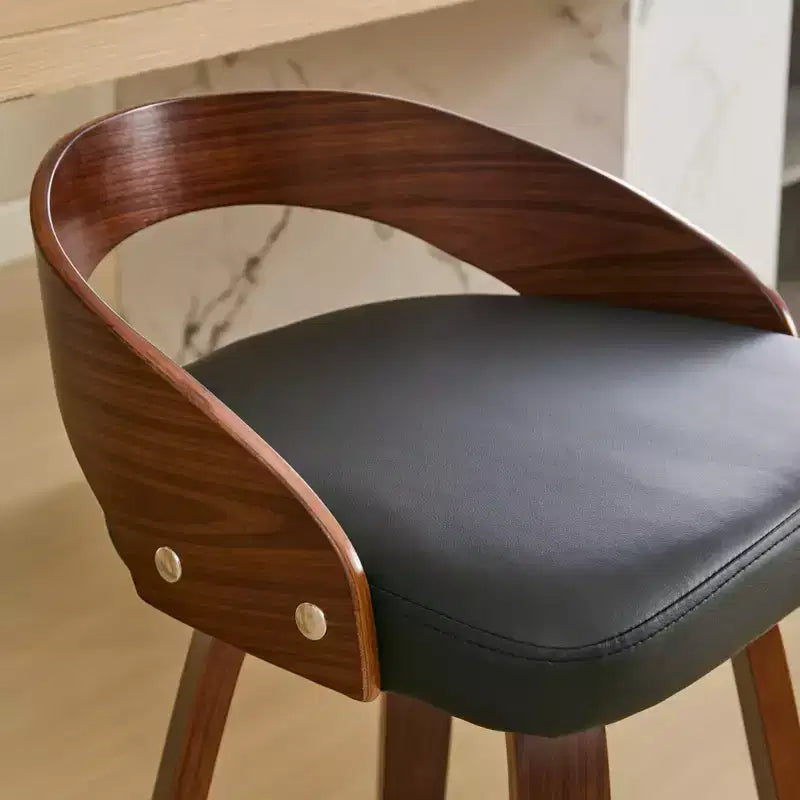 CLIHOME Lot de 2 tabourets de bar pivotants avec dossier bas, chaises de bar en bois avec assise rembourrée douce, hauteur d'assise de 63,5 cm