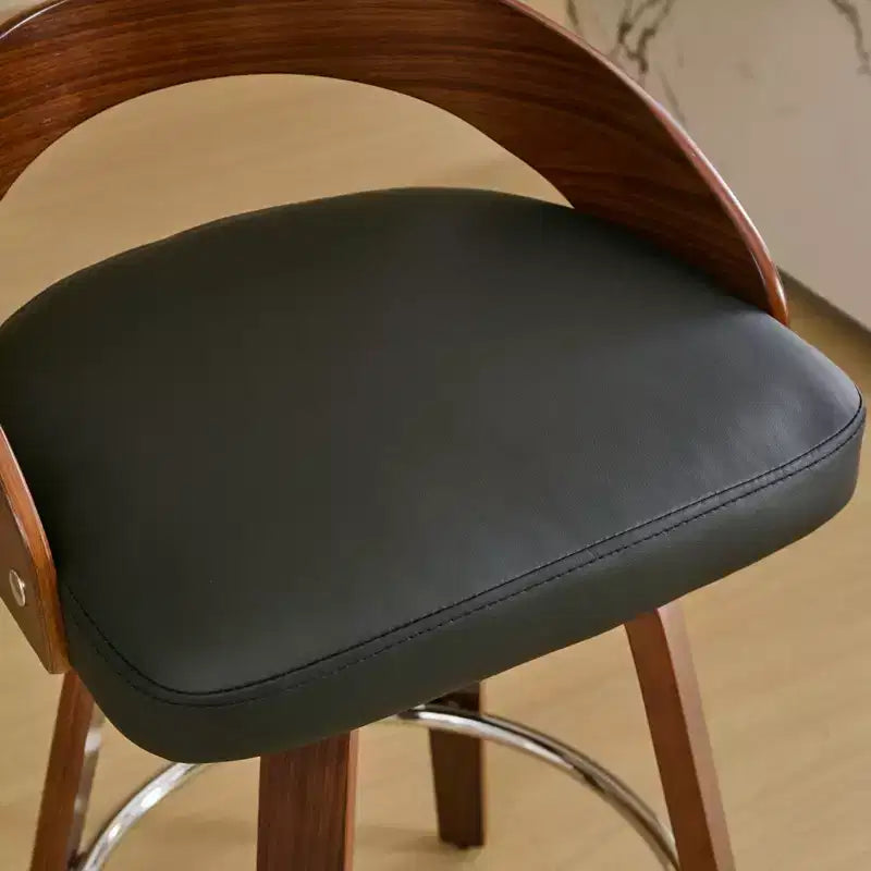 CLIHOME Lot de 2 tabourets de bar pivotants avec dossier bas, chaises de bar en bois avec assise rembourrée douce, hauteur d'assise de 63,5 cm
