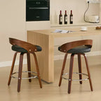 CLIHOME Lot de 2 tabourets de bar pivotants avec dossier bas, chaises de bar en bois avec assise rembourrée douce, hauteur d'assise de 63,5 cm