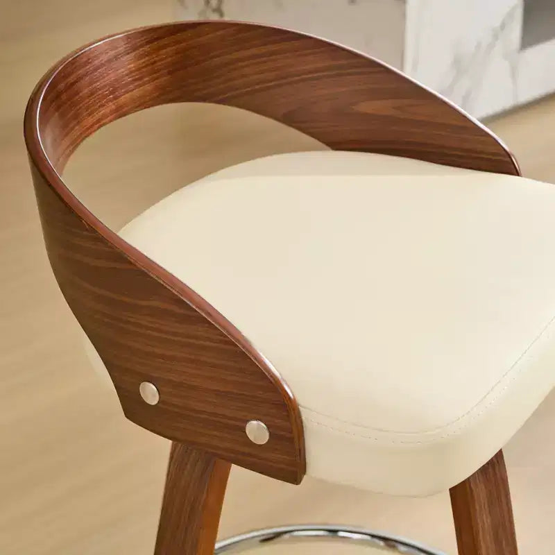 CLIHOME Lot de 2 tabourets de bar pivotants avec dossier bas, chaises de bar en bois avec assise rembourrée douce, hauteur d'assise de 63,5 cm
