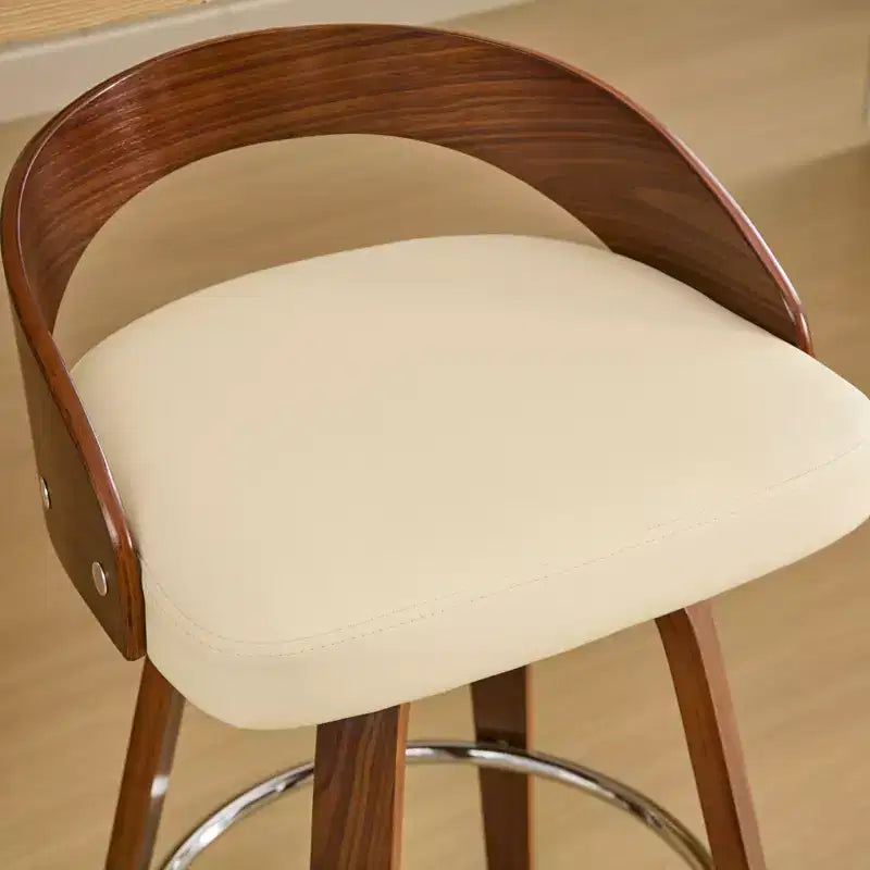 CLIHOME Lot de 2 tabourets de bar pivotants avec dossier bas, chaises de bar en bois avec assise rembourrée douce, hauteur d'assise de 63,5 cm