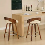 CLIHOME Lot de 2 tabourets de bar pivotants avec dossier bas, chaises de bar en bois avec assise rembourrée douce, hauteur d'assise de 63,5 cm