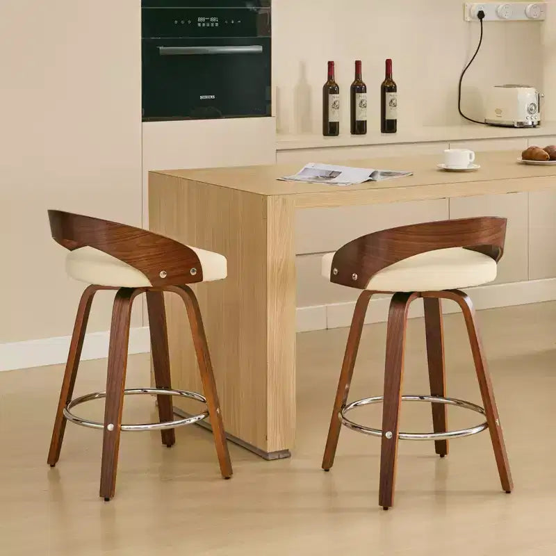 CLIHOME Lot de 2 tabourets de bar pivotants avec dossier bas, chaises de bar en bois avec assise rembourrée douce, hauteur d'assise de 63,5 cm