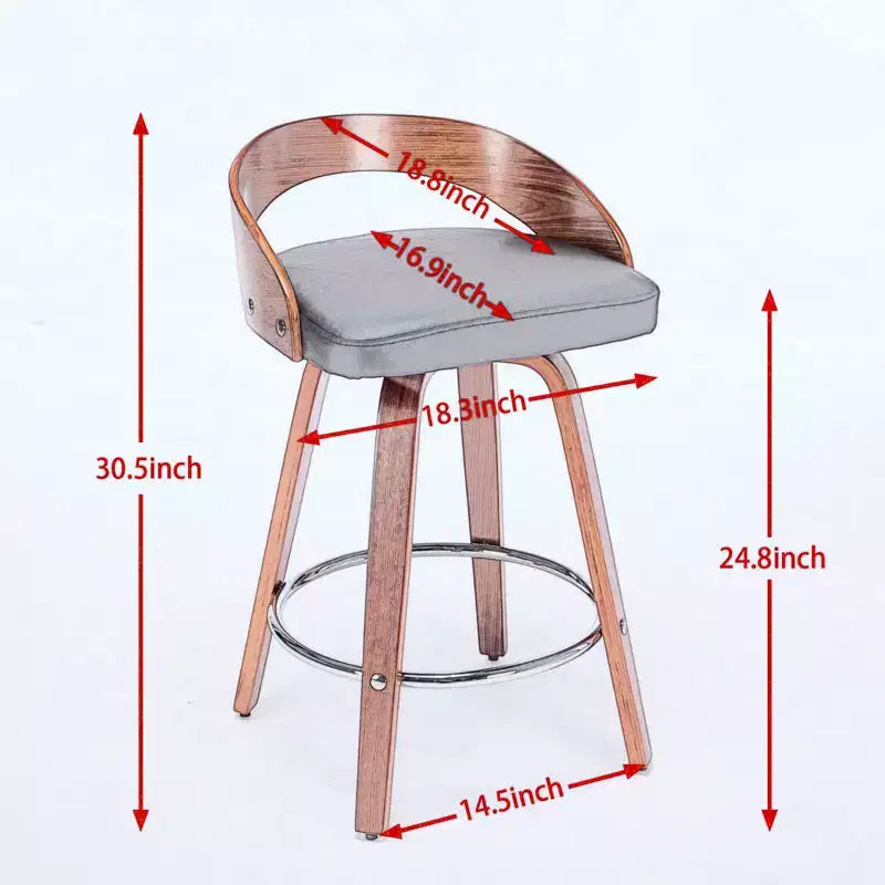 CLIHOME Lot de 2 tabourets de bar pivotants avec dossier bas, chaises de bar en bois avec assise rembourrée douce, hauteur d'assise de 63,5 cm