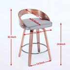 CLIHOME Lot de 2 tabourets de bar pivotants avec dossier bas, chaises de bar en bois avec assise rembourrée douce, hauteur d'assise de 63,5 cm