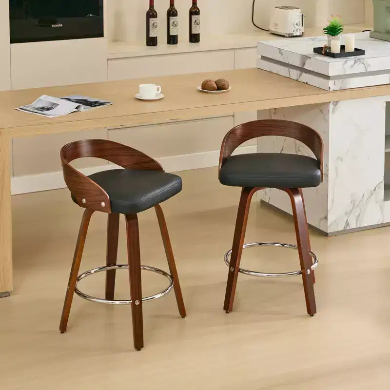 CLIHOME Lot de 2 tabourets de bar pivotants avec dossier bas, chaises de bar en bois avec assise rembourrée douce, hauteur d'assise de 63,5 cm