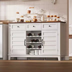 53.5'' Farmhouse Buffet Cabinet with Storage, 36'' Tall Rustic Wood Sideboard Featuring 3 Drawers, Reversible Wine Rack and Adjustable Shelf